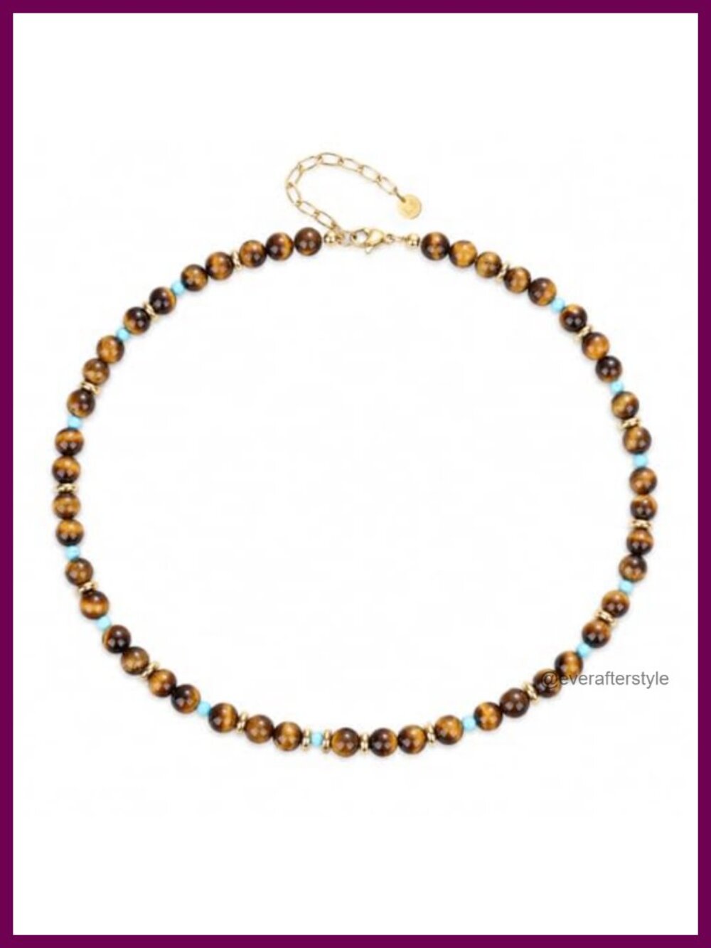 Genuine Tiger Eye Necklace 6mm Beaded Choker Gold Plated Boho Jewelry Women